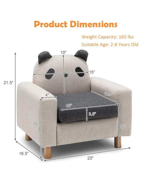 Sofá Infantil Costzon Panda con Estructura de Madera Sólida