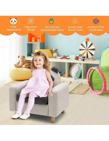 Sofá Infantil Costzon Panda con Estructura de Madera Sólida