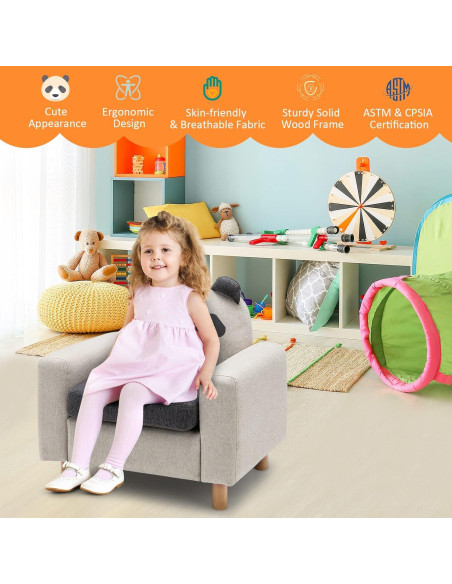 Sofá Infantil Costzon Panda con Estructura de Madera Sólida