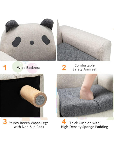Sofá Infantil Costzon Panda con Estructura de Madera Sólida