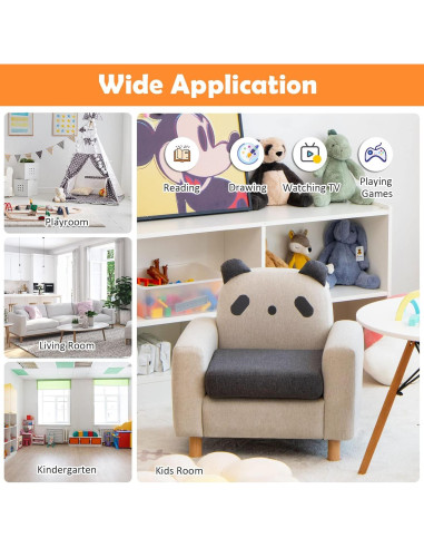 Sofá Infantil Costzon Panda con Estructura de Madera Sólida