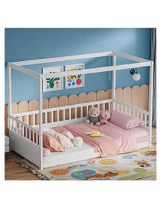 Cama Canopy Twin NCKMYB Blanca Montessori con Barandillas