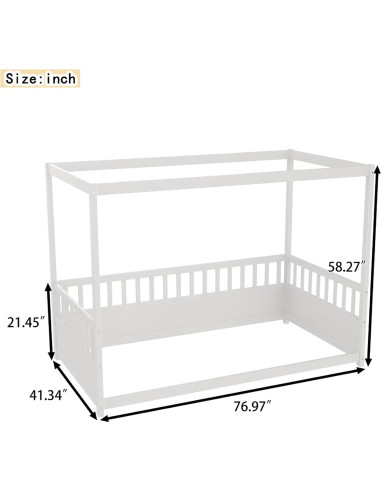 Cama Canopy Individual NUPczxg de Madera con Barandillas