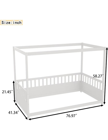 Cama Canopy Individual NUPczxg de Madera con Barandillas