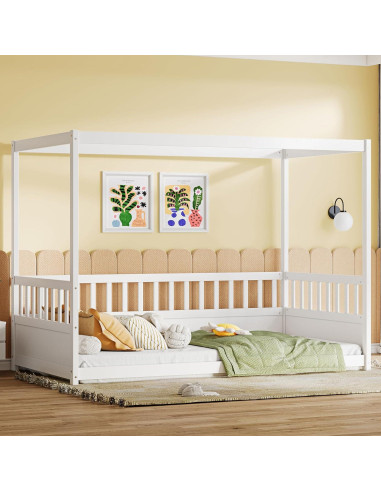 Cama Canopy Individual NUPczxg de Madera con Barandillas