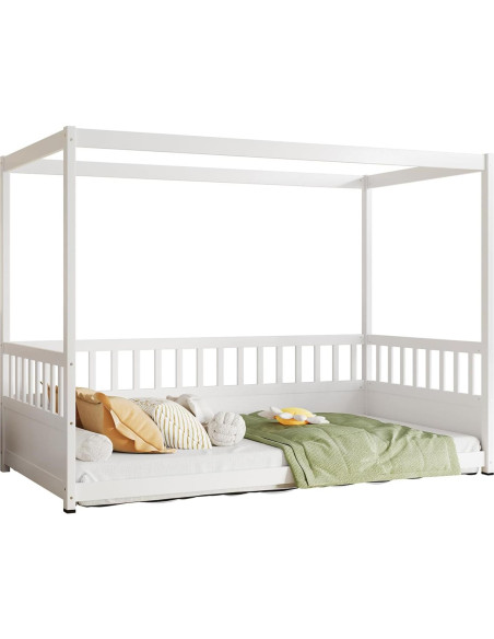 Cama Canopy Individual NUPczxg de Madera con Barandillas