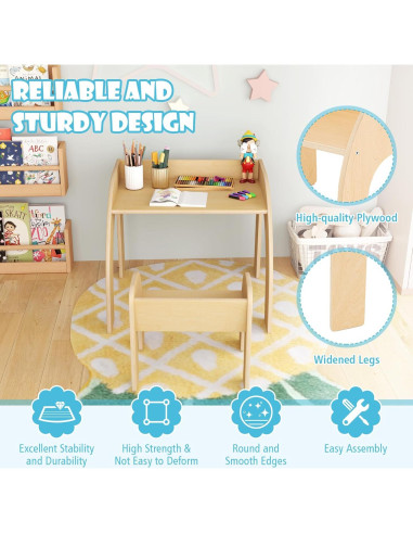 Conjunto Mesa y Sillas para Niños Costzon Madera Natural