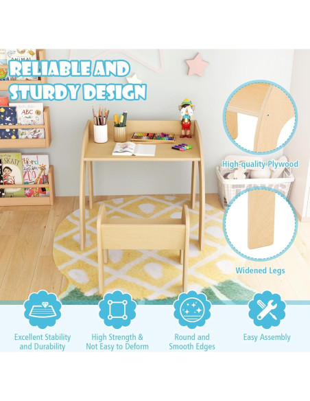 Conjunto Mesa y Sillas para Niños Costzon Madera Natural