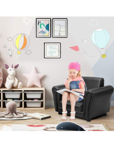 Sofá Infantil Costzon con Puff Negro, 53x42x41 cm, Ergonómico 2