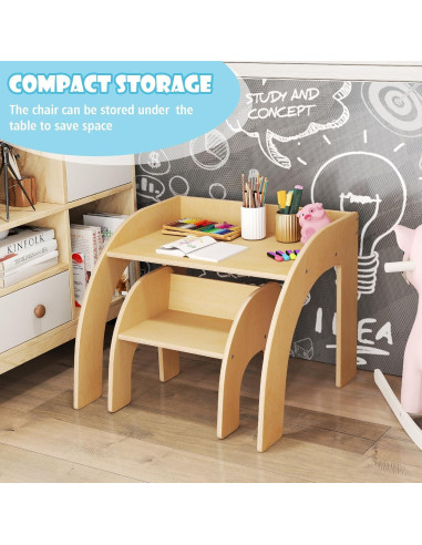 Conjunto Mesa y Sillas para Niños Costzon Madera Natural