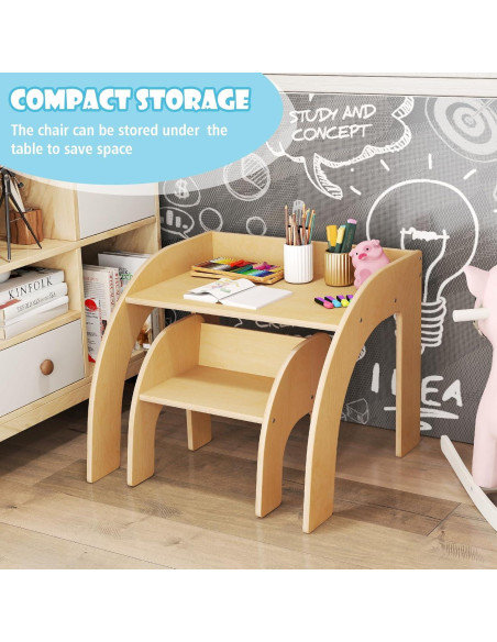 Conjunto Mesa y Sillas para Niños Costzon Madera Natural