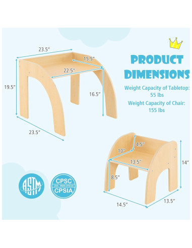 Conjunto Mesa y Sillas para Niños Costzon Madera Natural