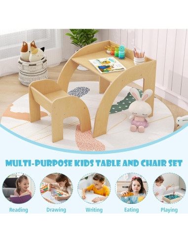 Conjunto Mesa y Sillas para Niños Costzon Madera Natural