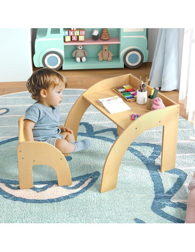 Conjunto Mesa y Sillas para Niños Costzon Madera Natural
