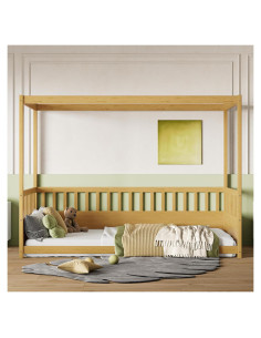 Cama Canopy Twin MATONELL de Madera Natural con Barandillas