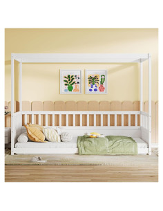 Cama Canopy Twin Genérico Blanca con Barandillas de Seguridad