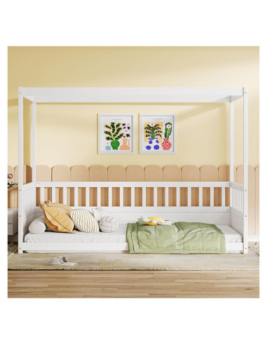 Cama Canopy Twin Genérico Blanca con Barandillas de Seguridad