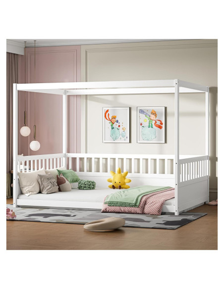 Cama Montessori Completa Ball & Cast con Dosel y Barandillas