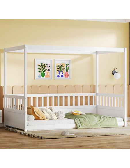 Cama Canopy Twin Genérico Blanca con Barandillas de Seguridad