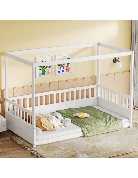 Cama Canopy Twin Genérico Blanca con Barandillas de Seguridad