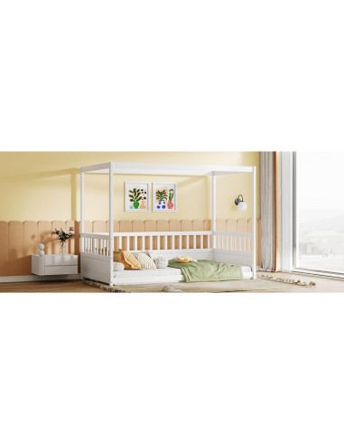 Cama Canopy Twin Genérico Blanca con Barandillas de Seguridad