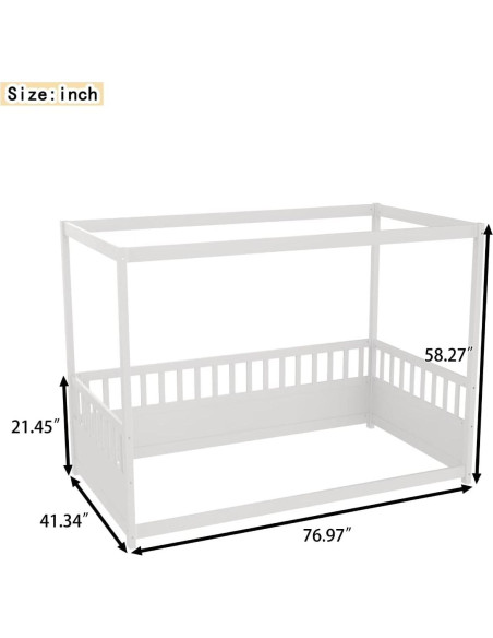 Cama Montessori Twin Ball & Cast con Dosel y Barandillas Blancas