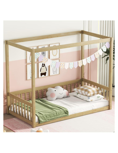 Cama Canopy Completa MERITLINE de Madera Sólida Natural