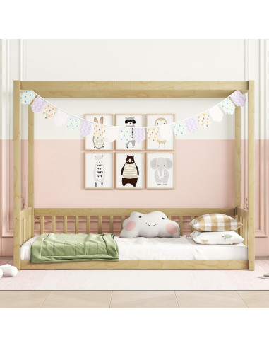 Cama Canopy Completa MERITLINE de Madera Sólida Natural