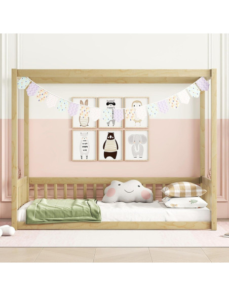 Cama Canopy Completa MERITLINE de Madera Sólida Natural