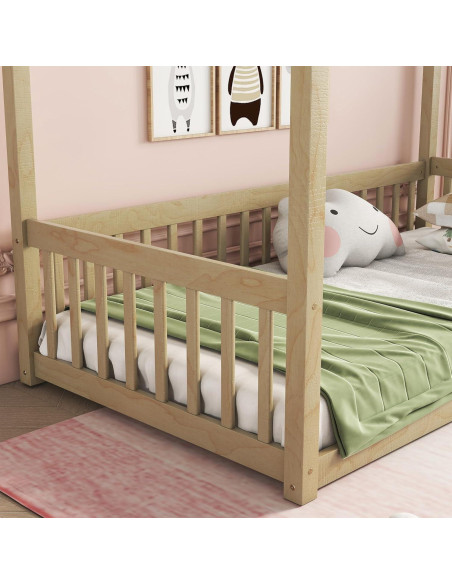 Cama Canopy Completa MERITLINE de Madera Sólida Natural