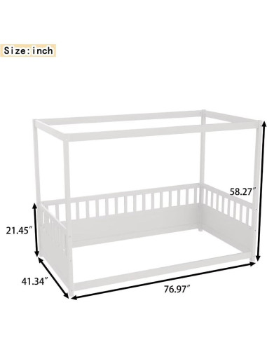 Cama con Dosel Individual REUZTO Blanca con Barandillas de Seguridad