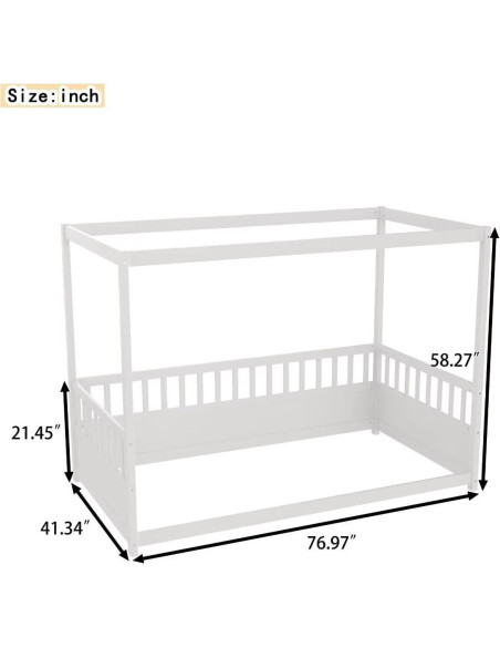 Cama con Dosel Individual REUZTO Blanca con Barandillas de Seguridad