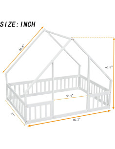 Cama Montessori Completa MERITLINE Blanca con Techo y Cerca 2