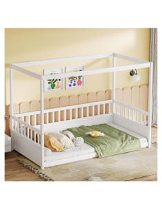 Cama Montessori Twin H.X.J. PERFECTLIFE con Dosel y Barandillas