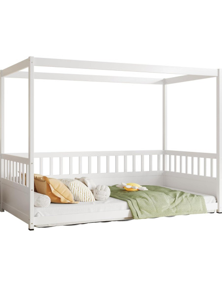 Cama Montessori Twin H.X.J. PERFECTLIFE con Dosel y Barandillas