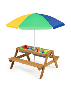 Mesa de Picnic para Niños Costzon 4 en 1 con Paraguas Ajustable