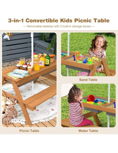 Mesa de Picnic para Niños Costzon 4 en 1 con Paraguas Ajustable 2