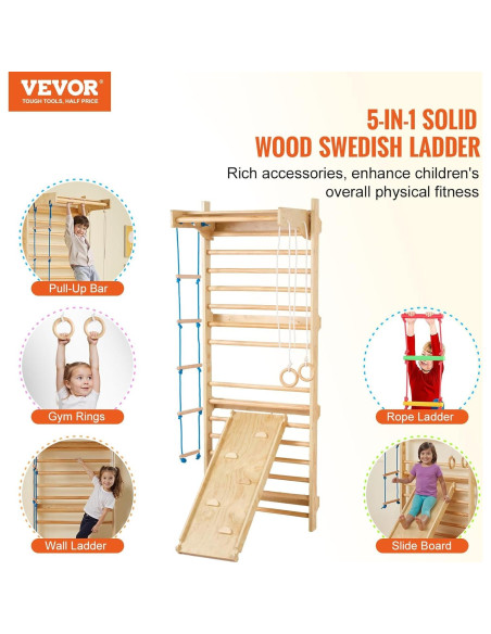 Gimnasio de Pared Sueco VEVOR 5 en 1 Madera 99.79 kg