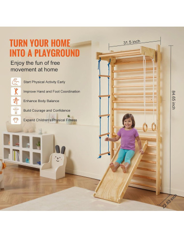 Gimnasio de Pared Sueco VEVOR 5 en 1 Madera 99.79 kg