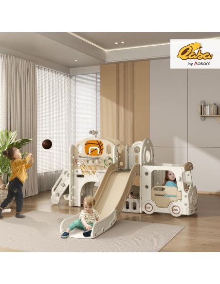 Tobogán 9 en 1 Qaba para Niños 1-6 Años con Aro de Baloncesto