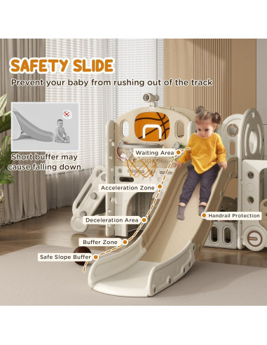 Tobogán 9 en 1 Qaba para Niños 1-6 Años con Aro de Baloncesto