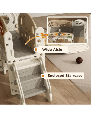 Tobogán 9 en 1 Qaba para Niños 1-6 Años con Aro de Baloncesto