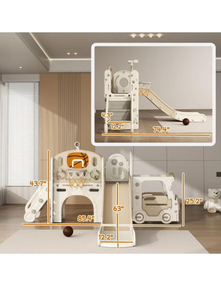 Tobogán 9 en 1 Qaba para Niños 1-6 Años con Aro de Baloncesto