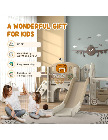 Tobogán 9 en 1 Qaba para Niños 1-6 Años con Aro de Baloncesto