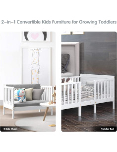 Cama para Niños Costzon de Madera Convertible 2 en 1 Blanca 2