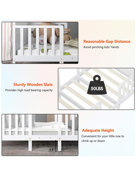 Cama para Niños Costzon de Madera Convertible 2 en 1 Blanca