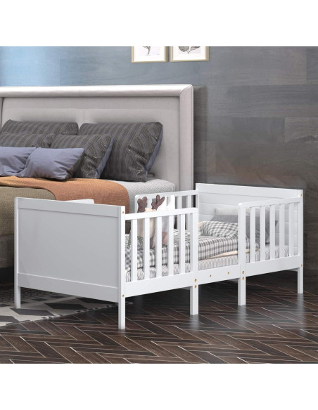 Cama para Niños Costzon de Madera Convertible 2 en 1 Blanca