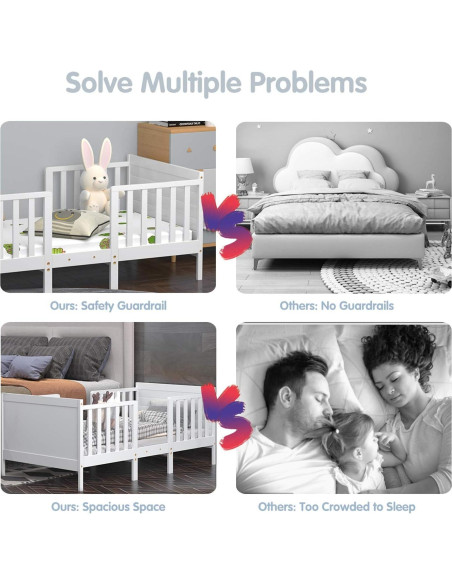 Cama para Niños Costzon de Madera Convertible 2 en 1 Blanca