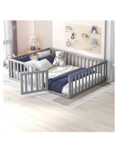 Cama de Piso Completa Harper & Bright Gris con Barandillas