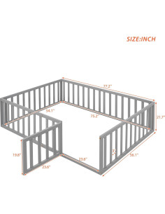 Cama de Piso Completa Harper & Bright Gris con Barandillas 2